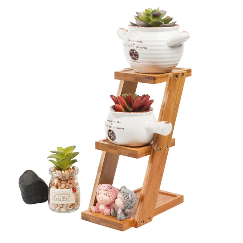 3-Tier Square Bamboo Tray Stand Succulent Cactus Flower Plant Pot Planter Holder | Дом и сад