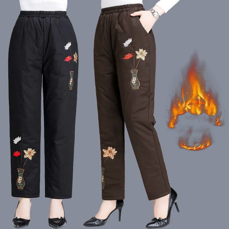 

2022 Winter Cotton Pants Thicker Women Wear High-waist Pencil Pants Windproof Casual Warm Winter Trousers 5XL Y27