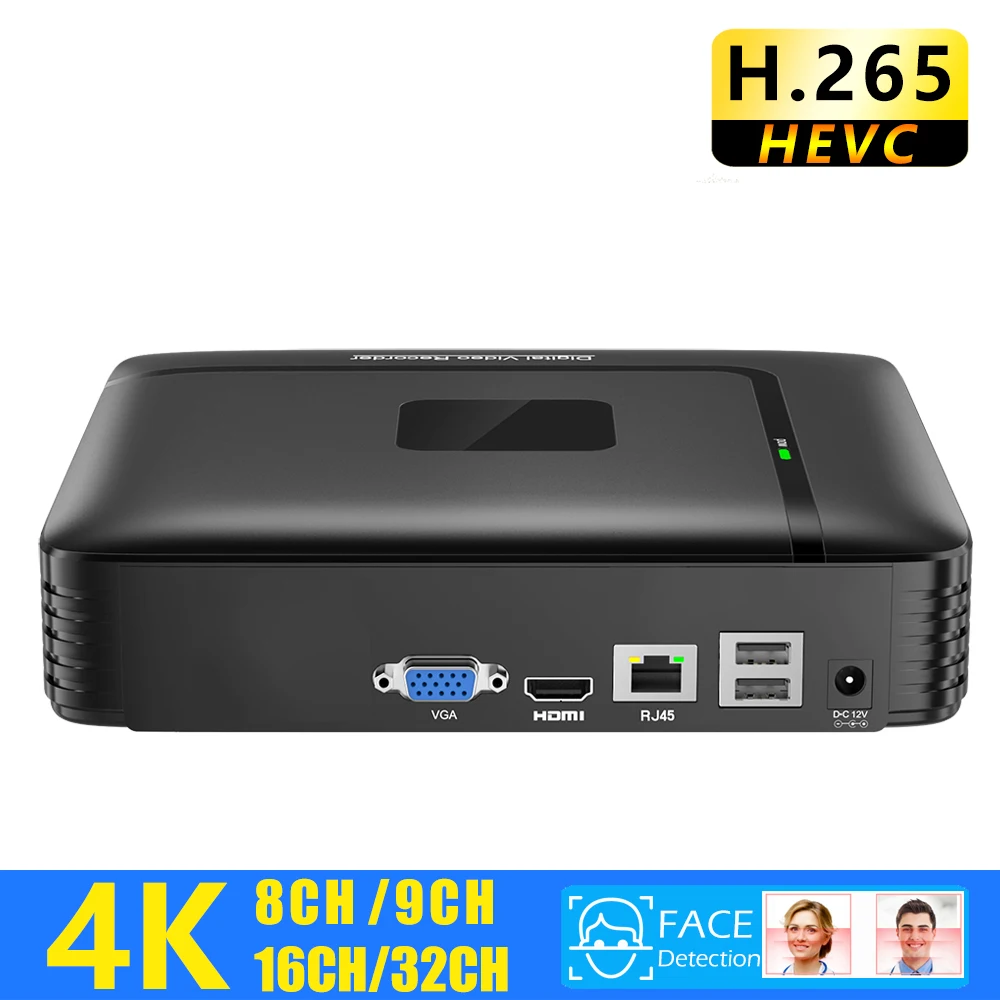 4K NVR Dvr 8 16 32 каналов, система видеонаблюдения с функцией распознавания лица, Poe, Nvr Ip-рекордер для камер Xmeye, защита безопасности - изображение