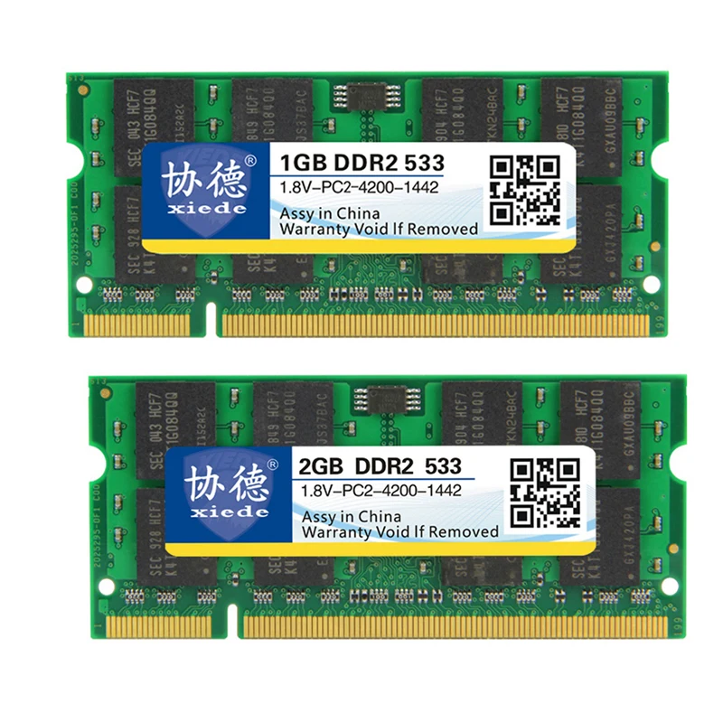 

2Pcs Xiede Laptop Memory Ram Module Ddr2 533 Pc2-4200 240Pin Dimm 533Mhz For Notebook X028, 1Gb & 2Gb