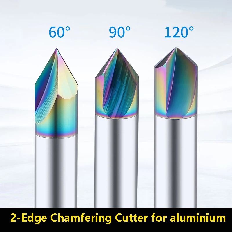 

BEYOND 1pcs Aluminum Coated 2-Edge Chamfering Cutter Tungsten Steel Carbide Chamfer End Milling 60° 90° 120° CNC 3-20mm