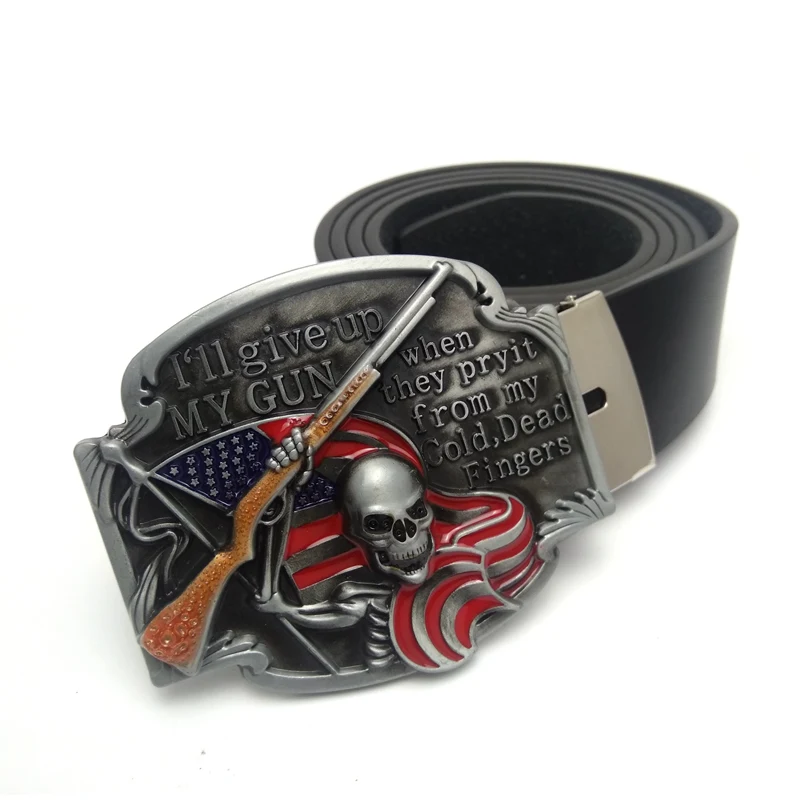 Black PU Leather Belts for Men Cool Skull Belt Buckle Metal "I'll Give Up My Gun When They Pry It From My Cold,Dead Fingers"
