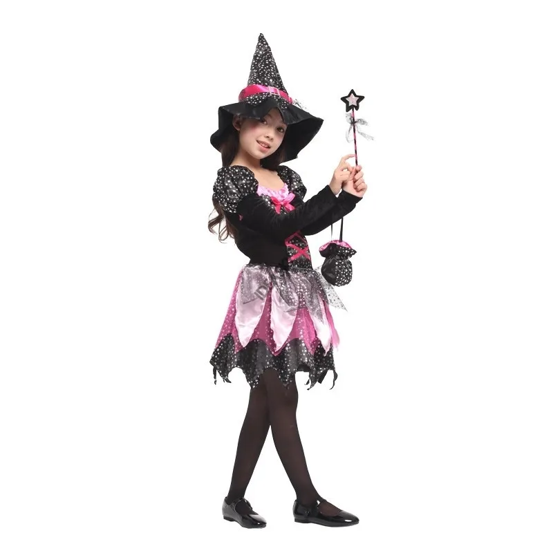 Костюм ведьмы на Хэллоуин для девочек блестящий карнавальный костюм с
