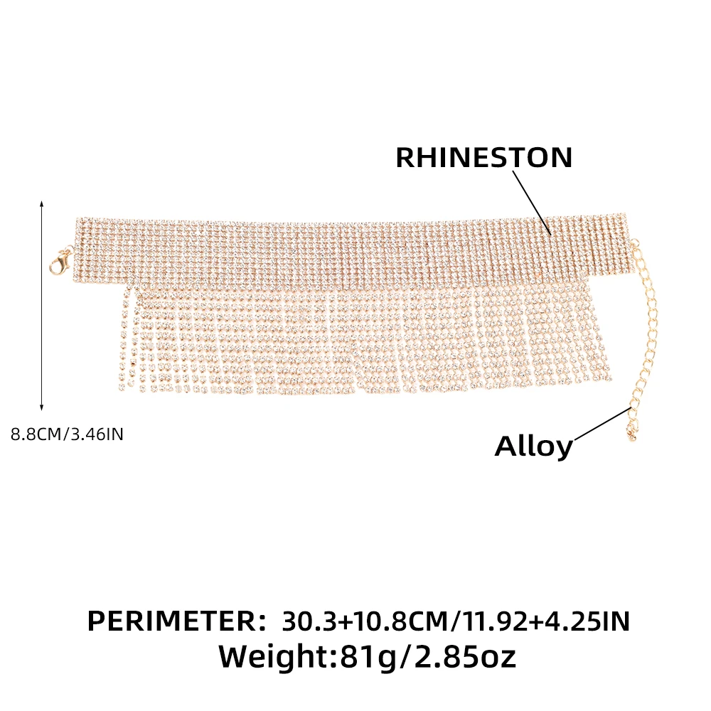 

JIJIAWENHUA new trend ladies sparkling rhinestone long chain necklace necklace dinner party wedding fashion temperament jewelry