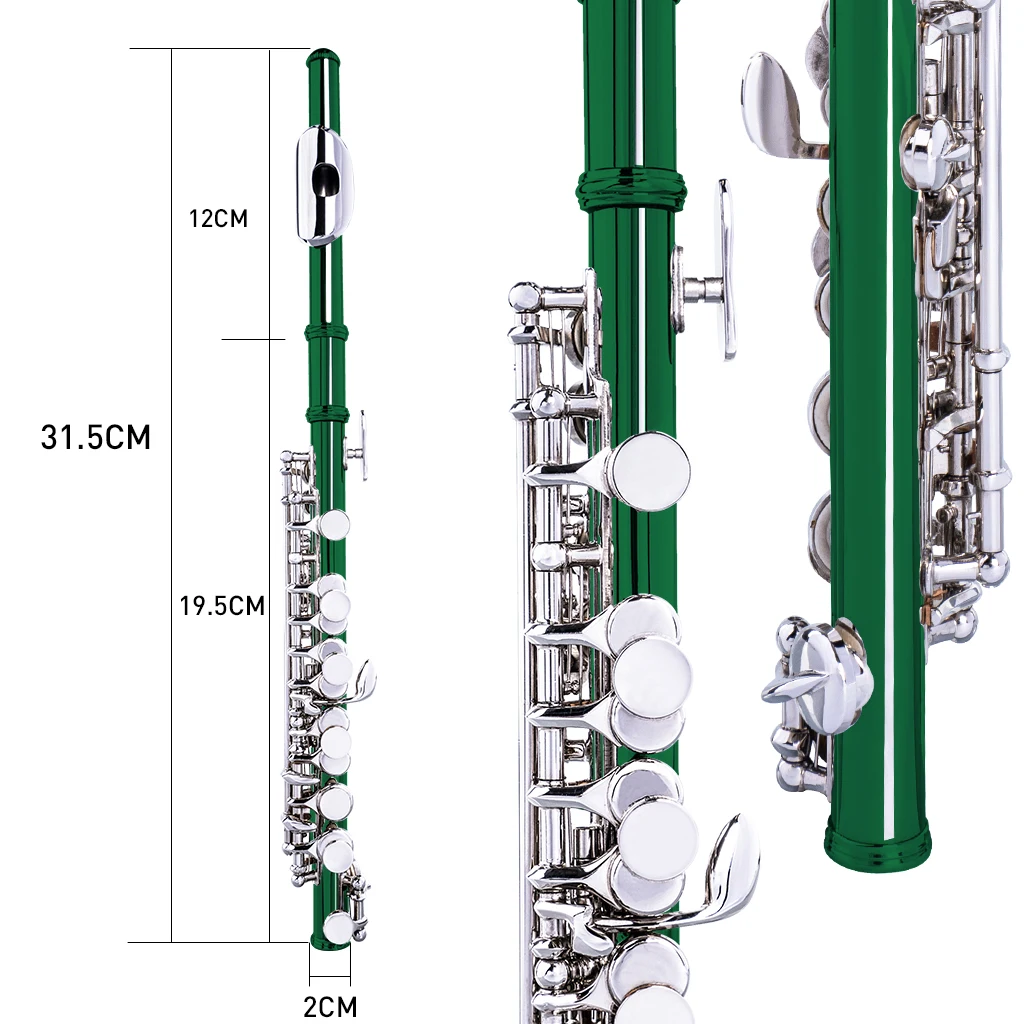 Excellent Nickel Plated C Key Piccolo Green Color W/ Case   Cleaning Rod And Cloth And Gloves Cupronickel Piccolo Set enlarge