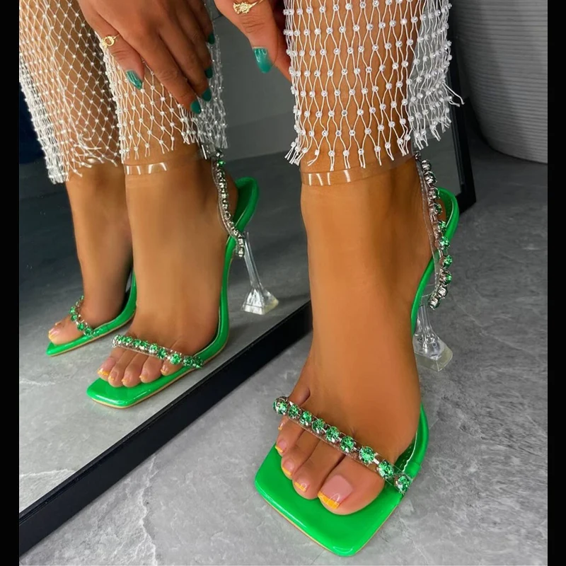 

Босоножки женские на высоком прозрачном каблуке, пикантные модные блестящие туфли-лодочки с открытым носком и ремешком на щиколотке