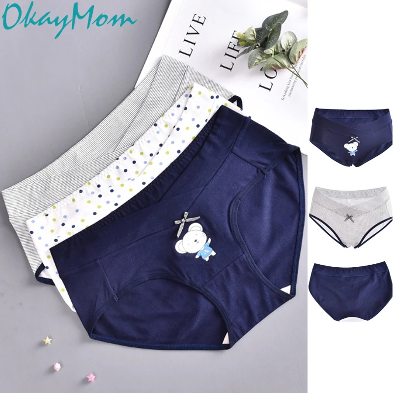 

OkayMom 3Pcs/Lot Cotton Maternity Panties U-Shaped Low Waist Pregnancy Briefs For Pregnant women Plus size Underwear Clothes