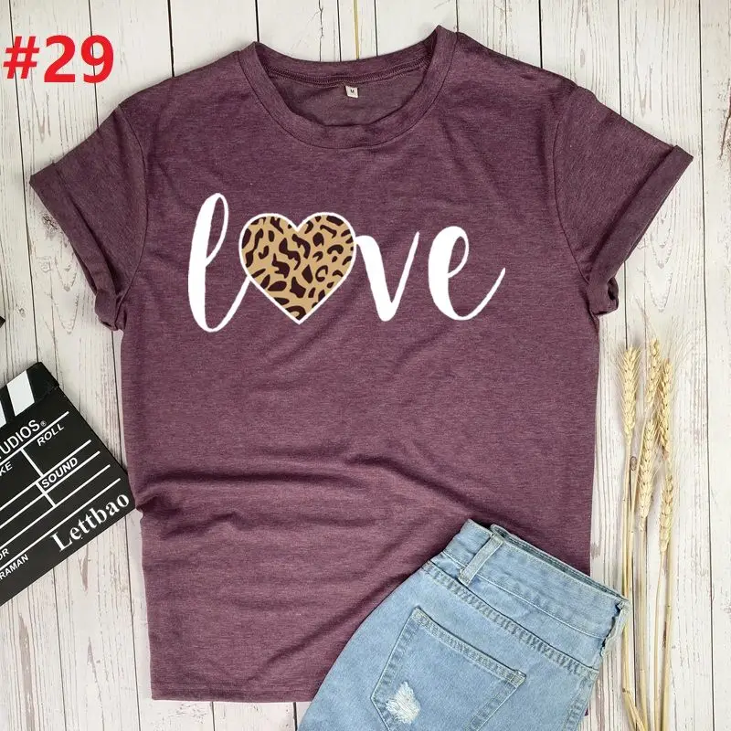 

Leopard Heart Love Harajuku T-shirt Graphic Tshirt Top Tees Male female Graphic T-shirt 90s Fashion Top Tees Female