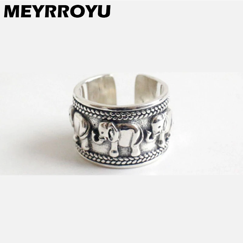 

MEYRROYU New 925 Sterling Silver Rings Vintage Animal Elephant Totem Open Rings Ladies Jewelry Party Accessories Gifts