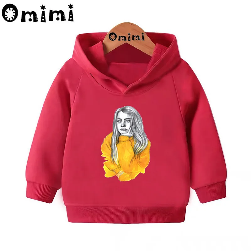 Детские толстовки Billie Eilish в стиле хип-хоп; Детские повседневные толстовки с капюшоном; пуловер для малышей; топы для девочек и мальчиков; осенняя одежда; KMT4545