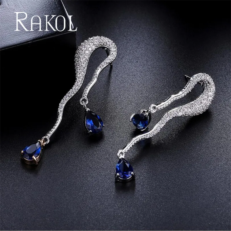 Женские свадебные серьги с фианитом RAKOL роскошные и вечерние капельками воды