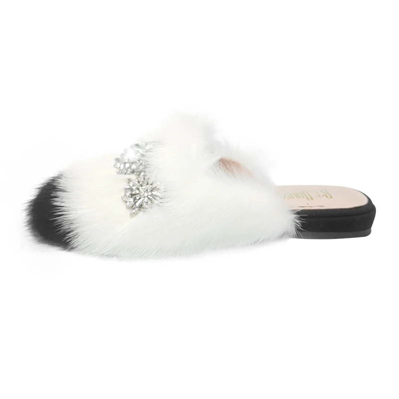 2021 New Round Head Mink Fur Ladies Flat Shoes Ladies Mink Fur Edmame Shoes Fashionable Sweet flat Casual Shoes