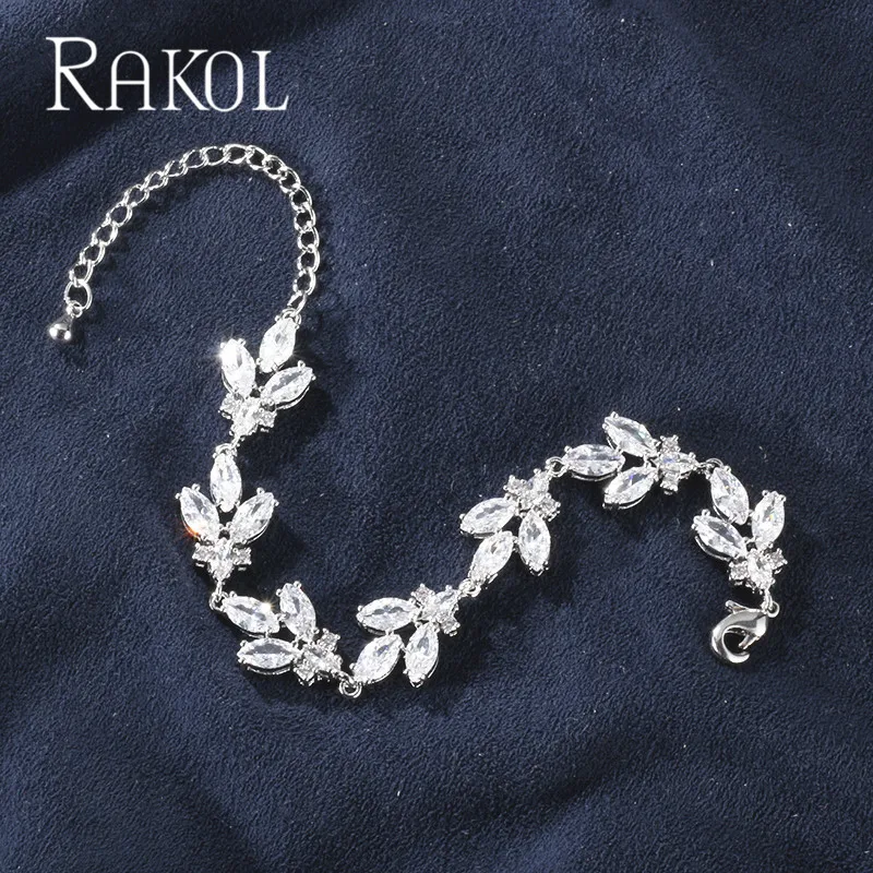 RAKOL Классический прозрачный браслет с огранкой из кубического циркония цепочка