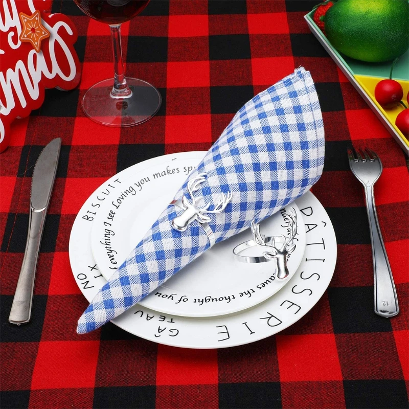 

6pcs Deer Napkin Rings Christmas Metal Buckle Holder for Wedding Party Holiday Banquet Dinner Table Setting Decoration W89B