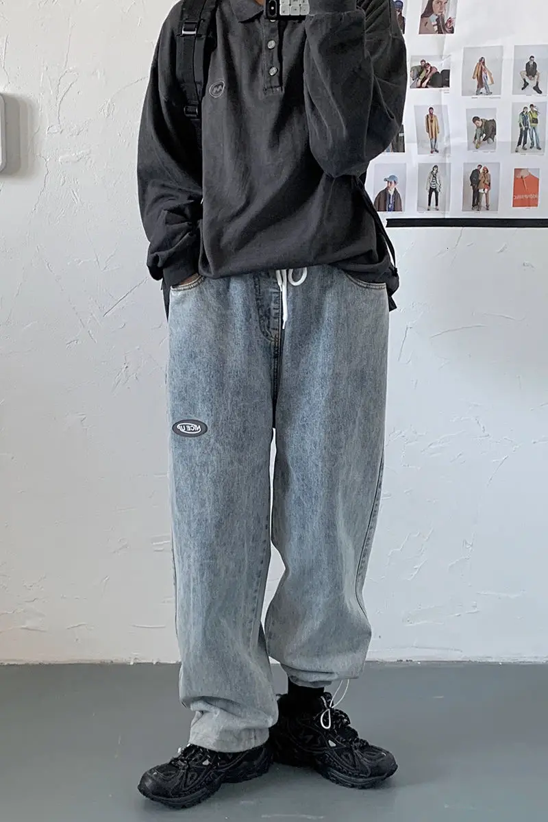 

2020 Spring And Autumn New Youth Popular Men's Retro Washed Simple Jeans Fashion Casual Loose Straight Pants Black/Blue