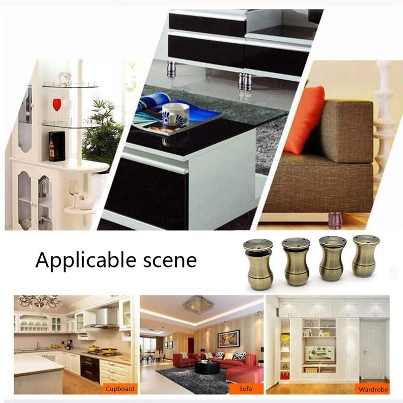 

4Pcs 3.1 Inch-3.5 Inch Adjustable Heavy-Duty Aluminum Furniture Legs Chairs/Sofa Feet with Transparent Rubber Base