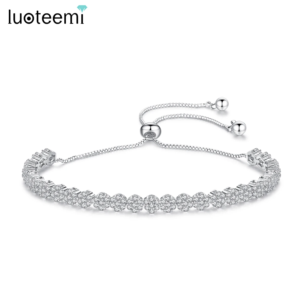 

LUOTEEMI Slide Chian Cubic Zirconia Tennis Bracelet For Women Luxury Fashion Adjustable Cz Crystal Wedding Bracelets Jewelry
