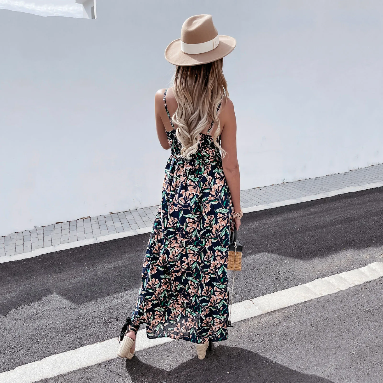 

40# Floral Printing Loose V-neck Dress Women Summer Chiffon Strap Dress Boho Holiday Summer Dress 2021 Plus Size Vestidos