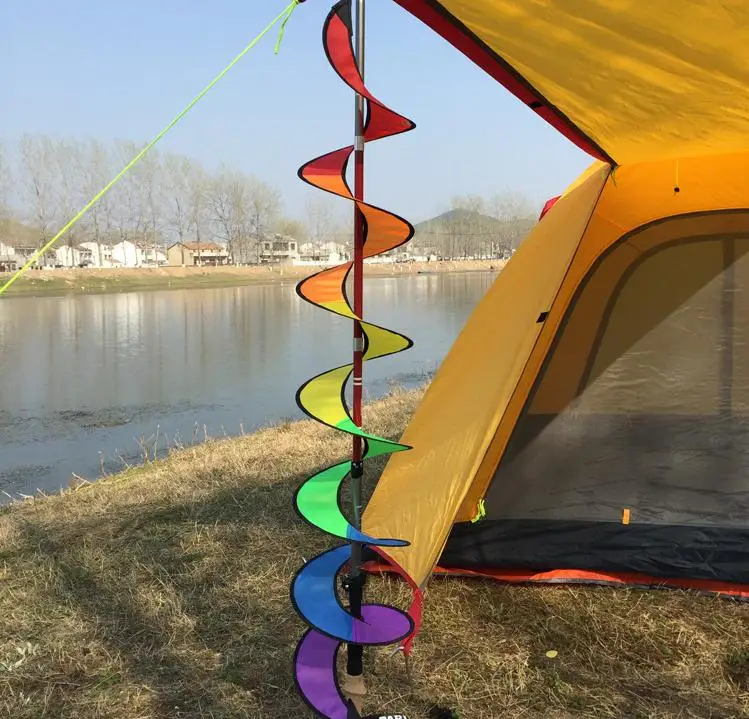 

Outdoors Rainbow Spiral Windmill Windsock Garden Decorate Rotate Portable Wind Spinner Coloured Ribbon Knitting Folding