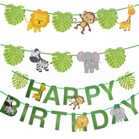 jungle party animal paper banner 1st birthday party decorations kids safari zoo party garland baby shower boy happy birthday