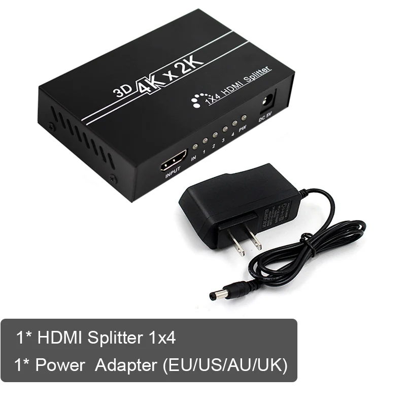 HDMI сплиттер 1x4 HDMI 1 в 4 Выход HDMI дистрибьютор 1HDMI в 4 HDMI для HDTV, DVD плеер, PS4 и т. Д. Full HD 4K с блоком питания - Цвет: 5V AU Plug