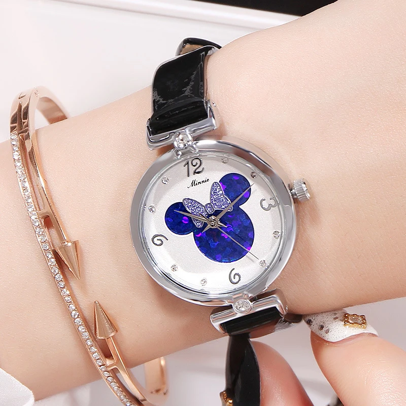 Женские кварцевые часы с кожаным ремешком красивые смарт Минни для девочек