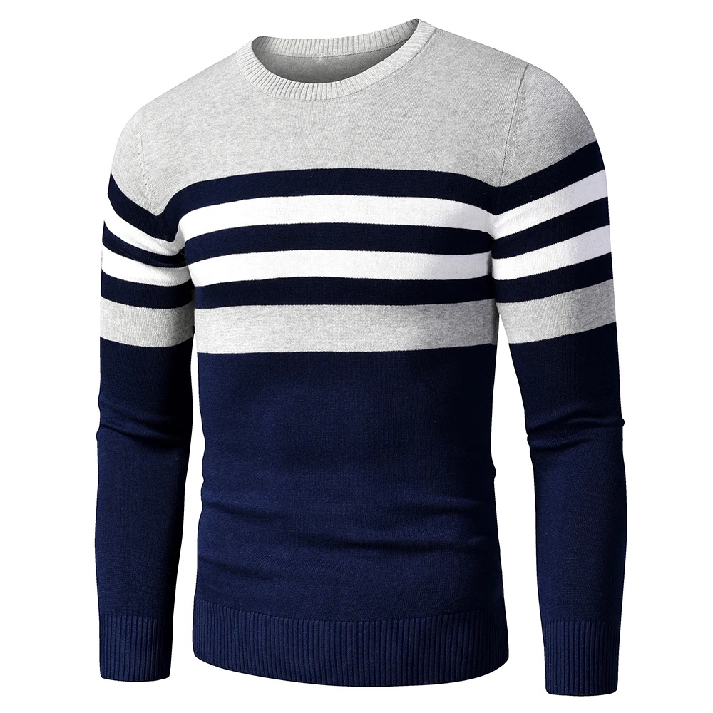 

4XL Men 2021Autumn New Casual Striped Thick Fleece Cotton Sweater Pullovers Men Outfit Fashion Vintage O-Neck Coat Sweater Men