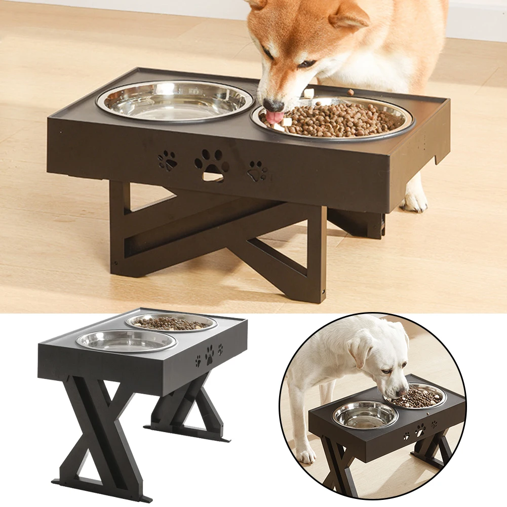 

Elevated Adjustable Dog Bowl Stainless Steel Large Food Water Bowls Feeders with Stand Feeding Double Bowls Lift Tabel for Pet