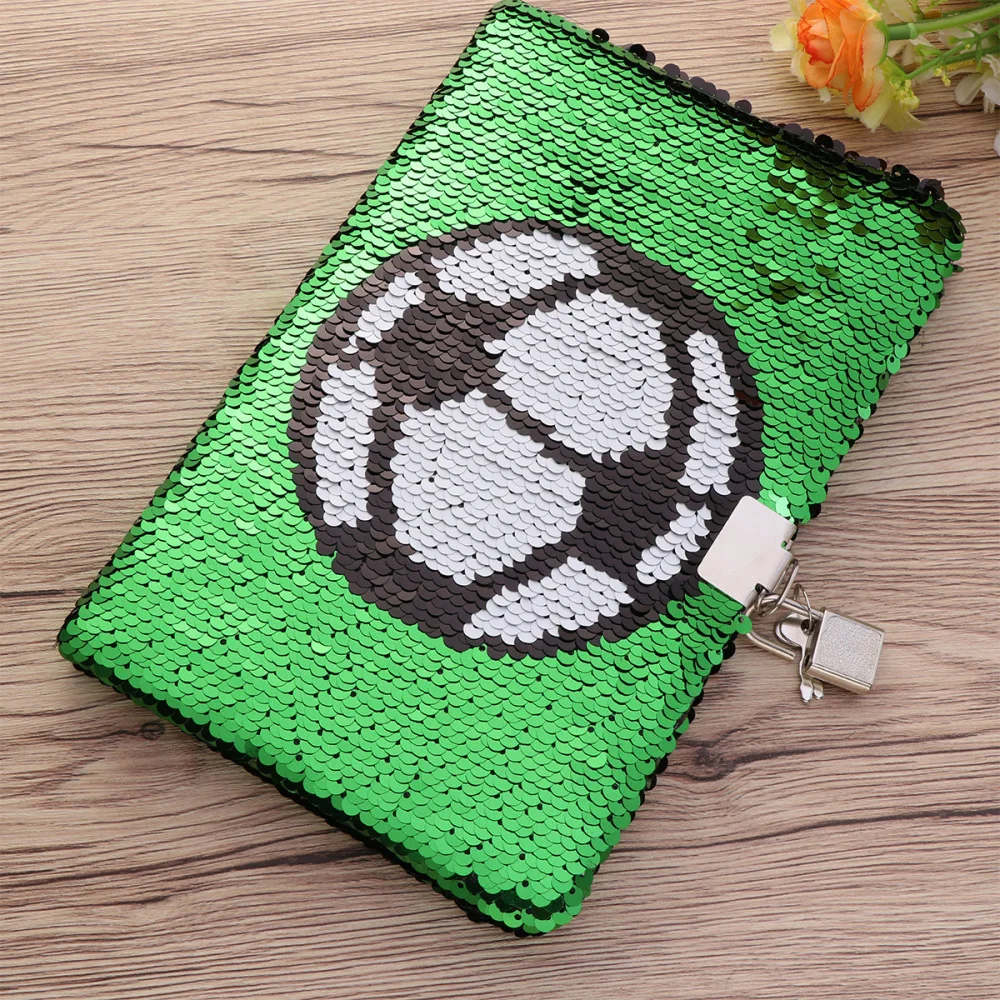

Football Pattern Sequin Journal Notebook Writing Notebook Planner Personal Diary Organizer with Lock (Green)
