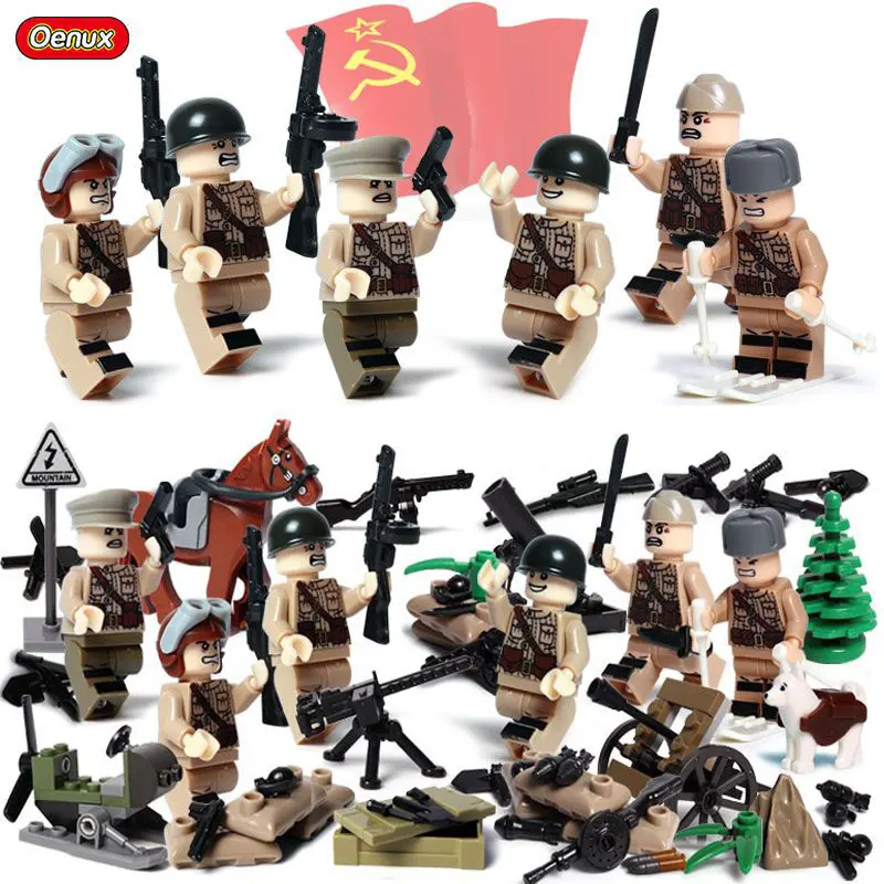 Soviet Army 1 Oenux WW2 6 шт. военный строительный блок Битва на Закавказье набор военных спецназ снежные солдатики фигуры кирпичные детские игрушки - Цвет: Soviet Army 1
