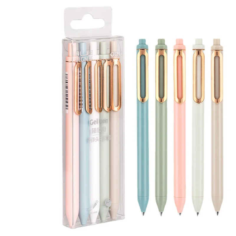

5 pcs/set 0.5mm Deli Solid Candy Color Large Capacity Gel Ink Pens School Office Writing Supplies Gift Stationery Pack