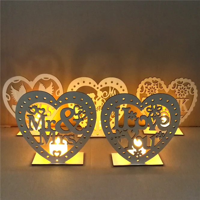 

DHL 100sets Heart shaped wooden board DIY LED Tealight Candles Flameless For Christmas Holiday Wedding Party Home Decoration