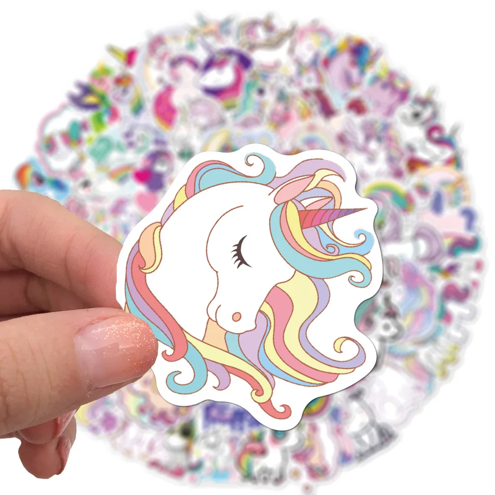 Pegatinas impermeables para ordenador port&aacute;til, calcoman&iacute;as con dibujos de unicornios, bonitos dibujos de animales, DIY para equipaje, bicicleta y Notebook, 10/50/100 Uds.-3