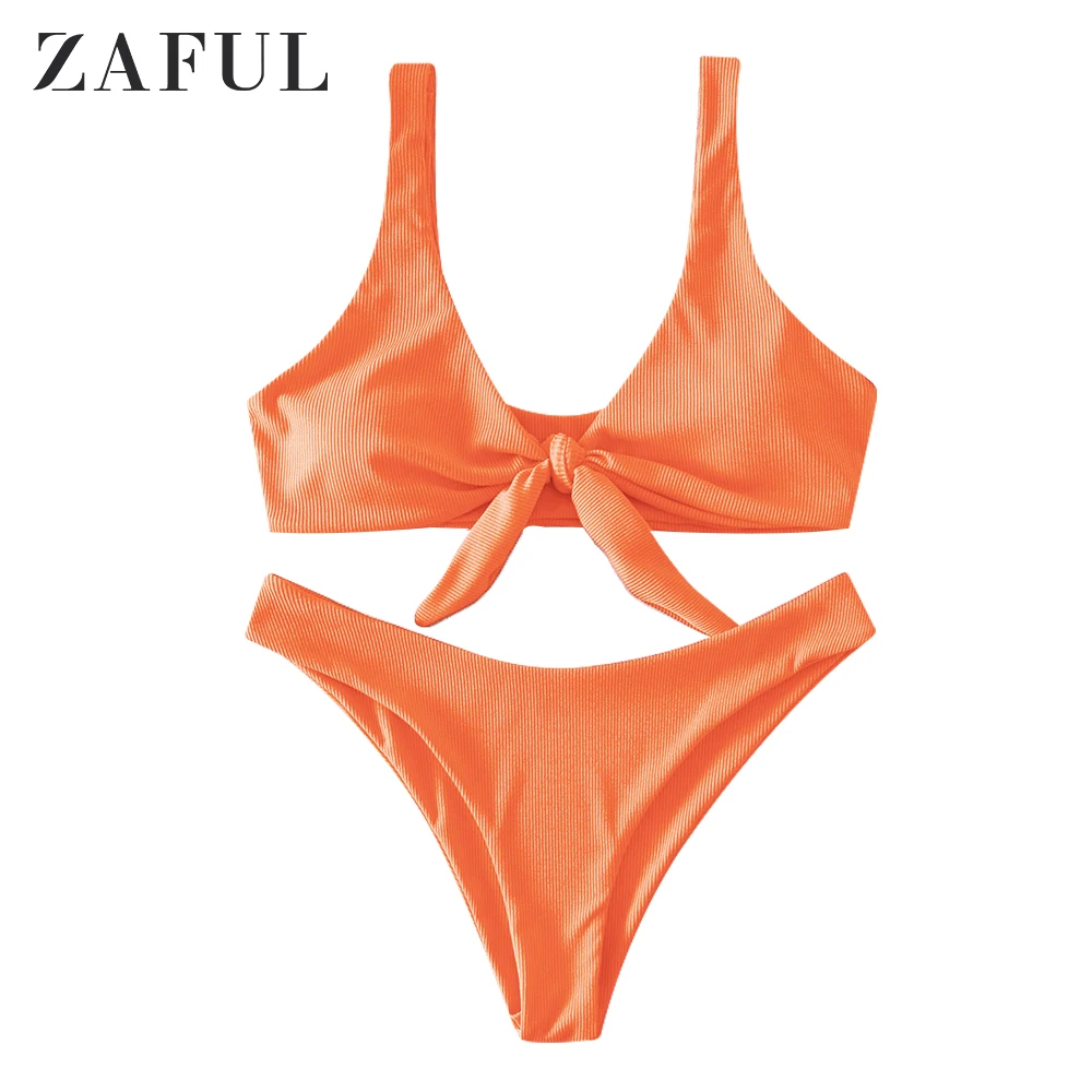 

Женский купальник-бикини в рубчик, с узлом