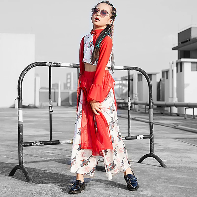 Танцевальные костюмы для девочек в китайском стиле джаз красные платья детский