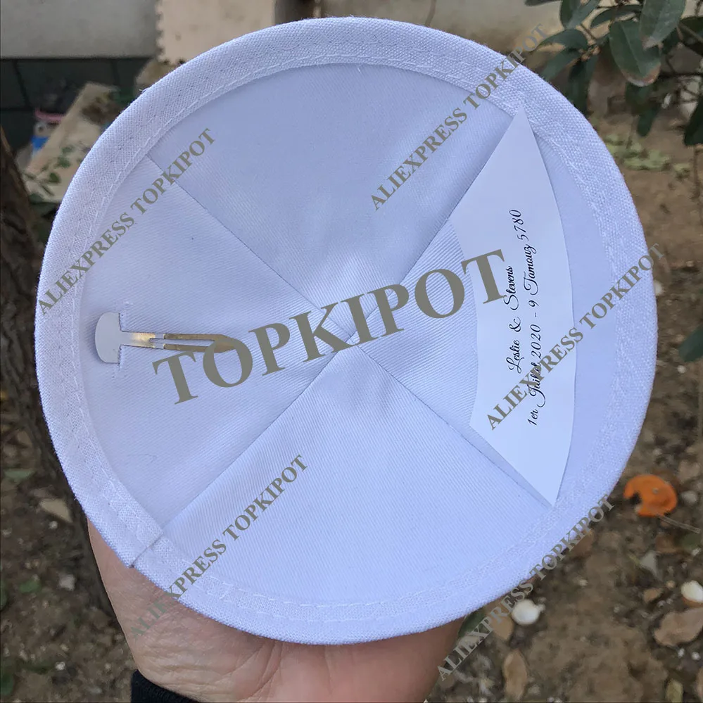 Белый свадебный льняной кипот, киппот, персональный кипа с вышитым логотипом