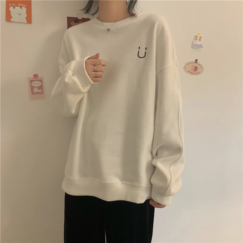 

XZ700 2021 New style plus velvet thick embroidery loose all-match base salt long-sleeved Sweatshirts women