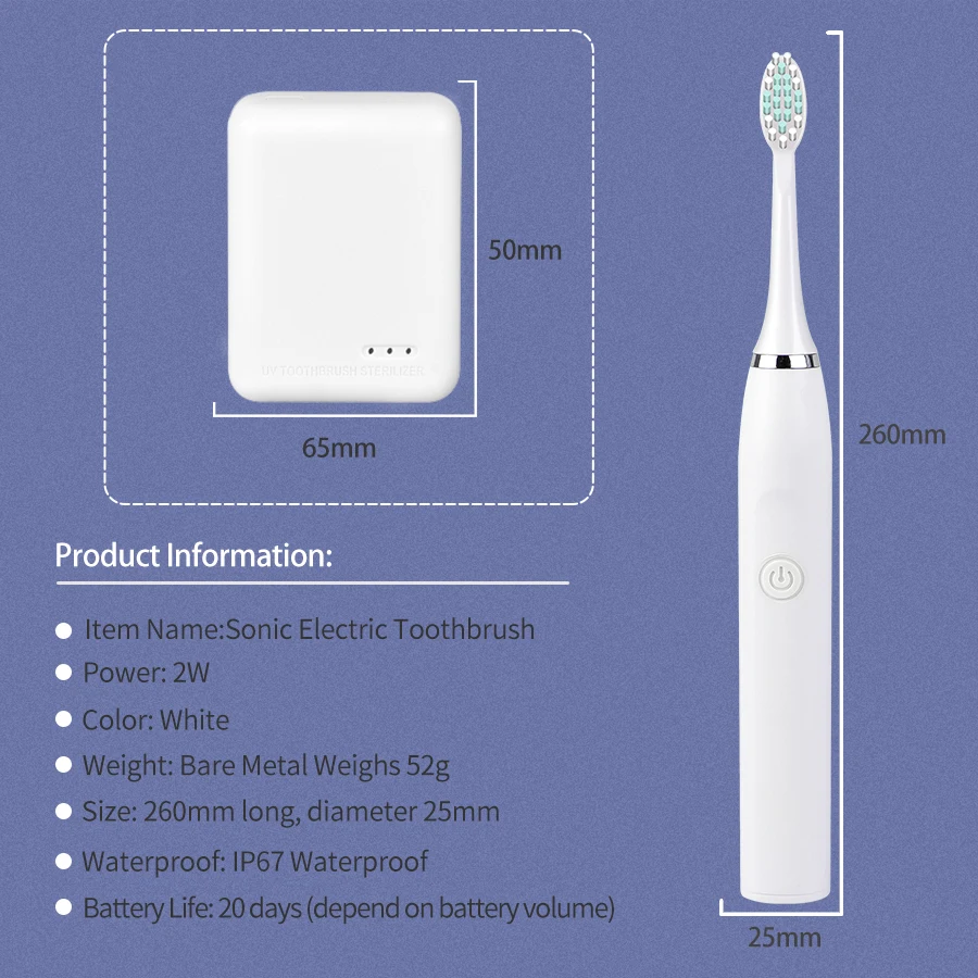 

Portable Electric Sonic Toothbrush Toothbrush Sterilizer Replacement Adult Tooth Brush Heads Protective UV Lamp Disinfection Box