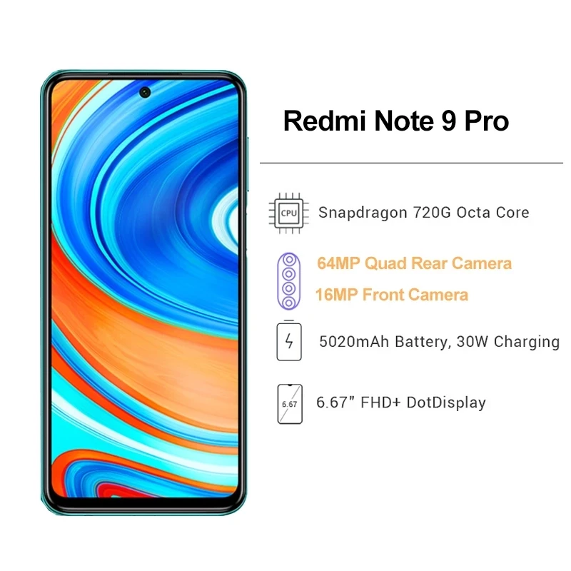 Смартфон Xiaomi Redmi Note 9 pro 6 + 64/128 ГБ Snapdragon 720G 8 ядер NFC 67 дюйма FHD 64 мп | Мобильные