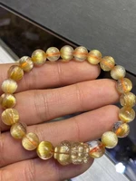 natural gold rutilated quartz crystal bracelet 8mm rutilated pi xiu pendant woman men clear round beads jewelry brazil aaaaaa