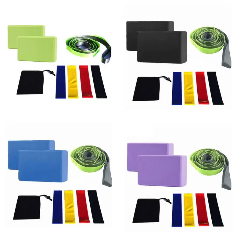

8 Pcs Yoga Equipment Set with Yoga Blocks Stretching Strap Resistance Loop Band Yoga Starter Kit for Home Exercise Fitness