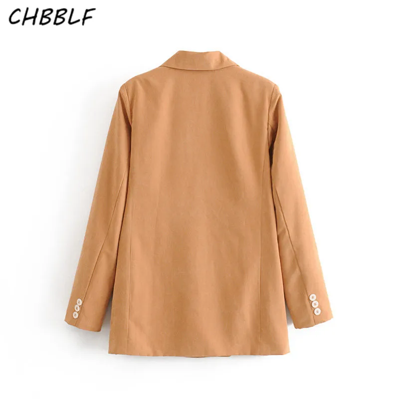 CHBBLF женский элегантный двубортный блейзер с карманами длинным рукавом женская