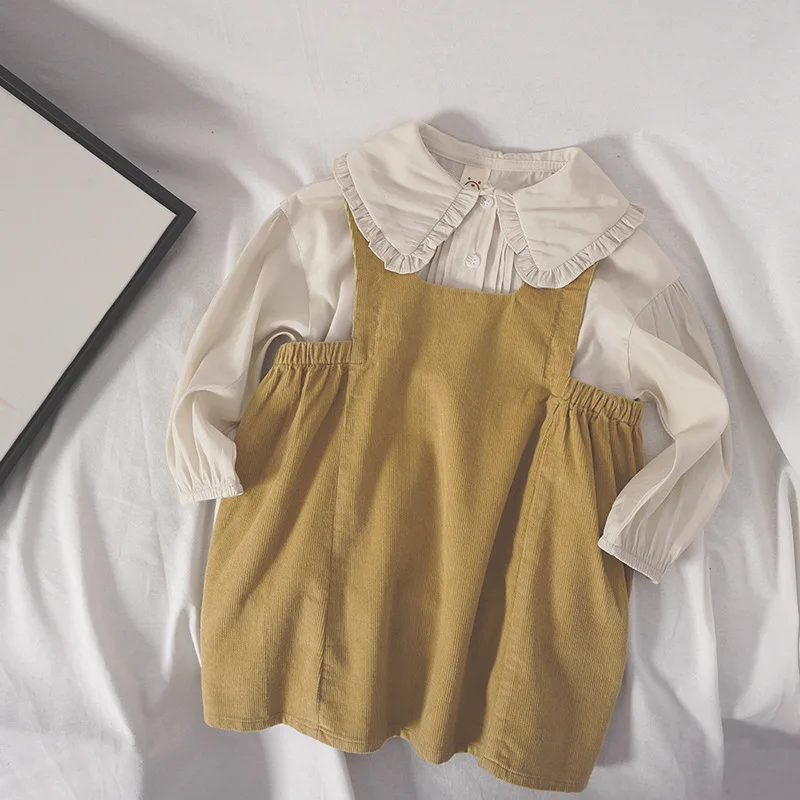 

2020 New Arrival 2 3 4 5 6 Y Baby Girls Clothing Sets Korean Fashion Long Sleeve Shirt Strap Dress 2pcs Spring Kids Girls Suits