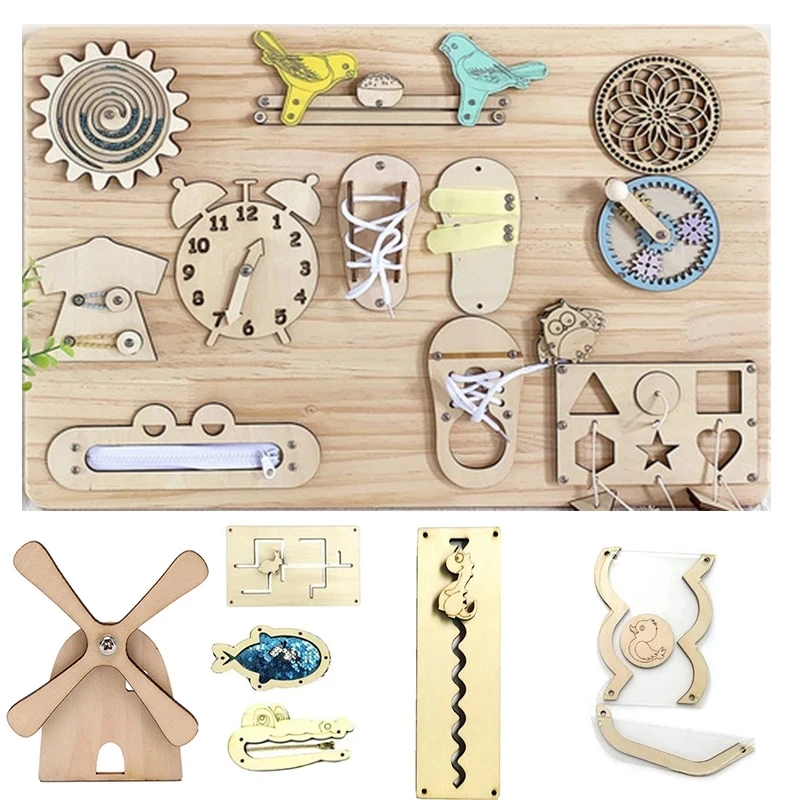 Busy Board DIY Toys Baby Montessori Sensory Activity Educational Accessories Wood Chip Skill Training Puzzle Children Kids | Игрушки и