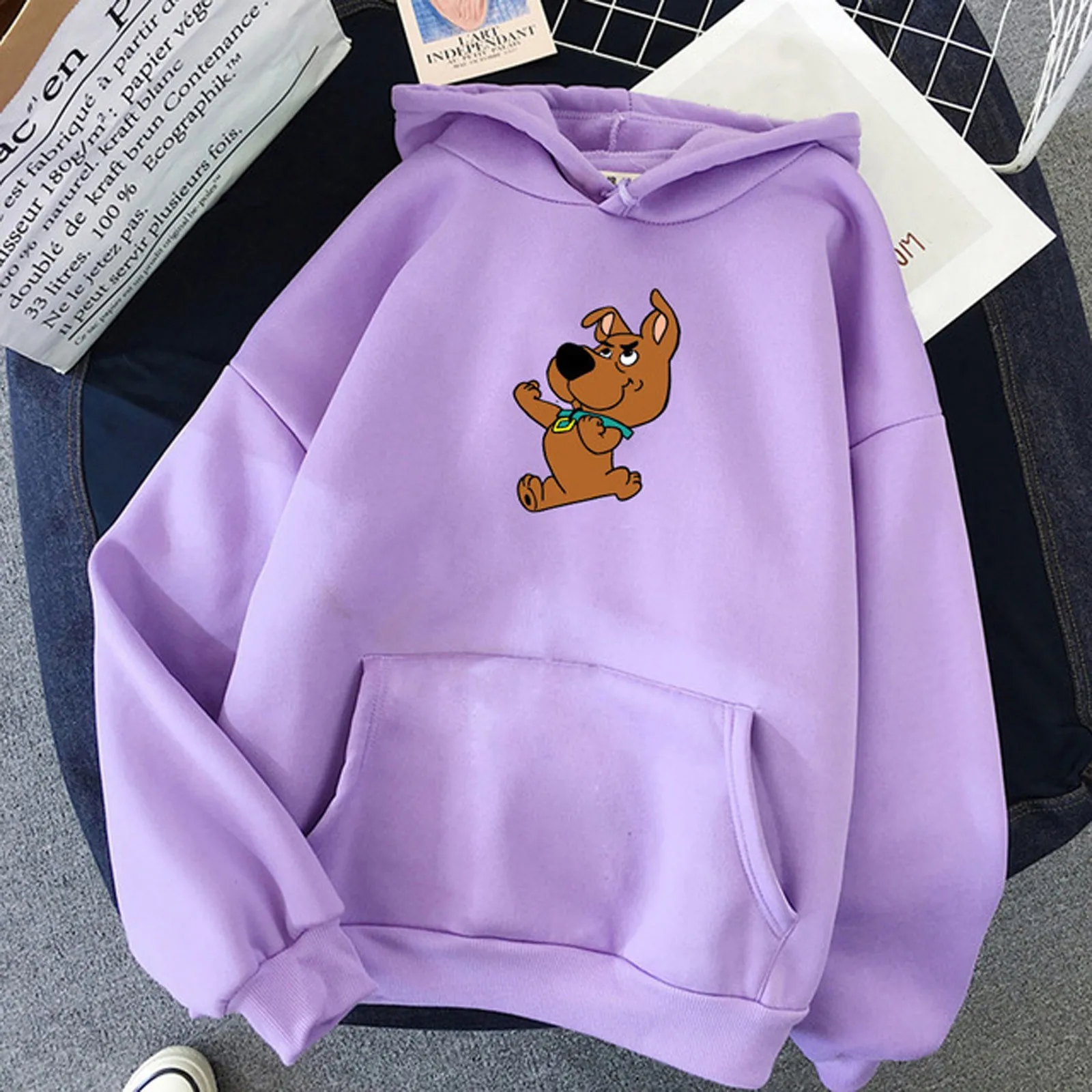 2021 New Harajuku Women's Brown Boxing Puppy Cute Pattern Blouses Fashion Round Neck Long-sleeved Hooded Свитер с капюшоном