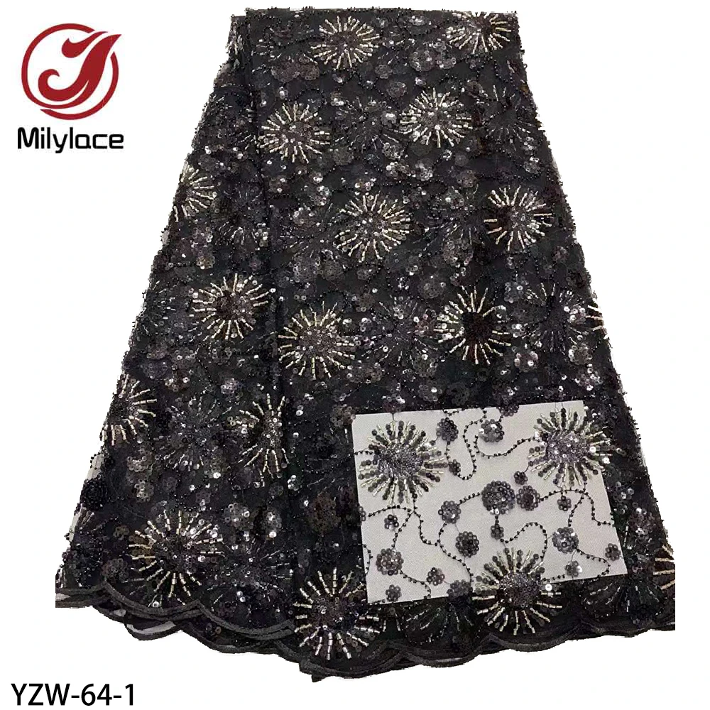 

New French Lace Fabric Embroidered Sequin Fabric with High Quatily Nice Desiger Tulle Lace Fabric of 7 Colors for Dress XCW-94