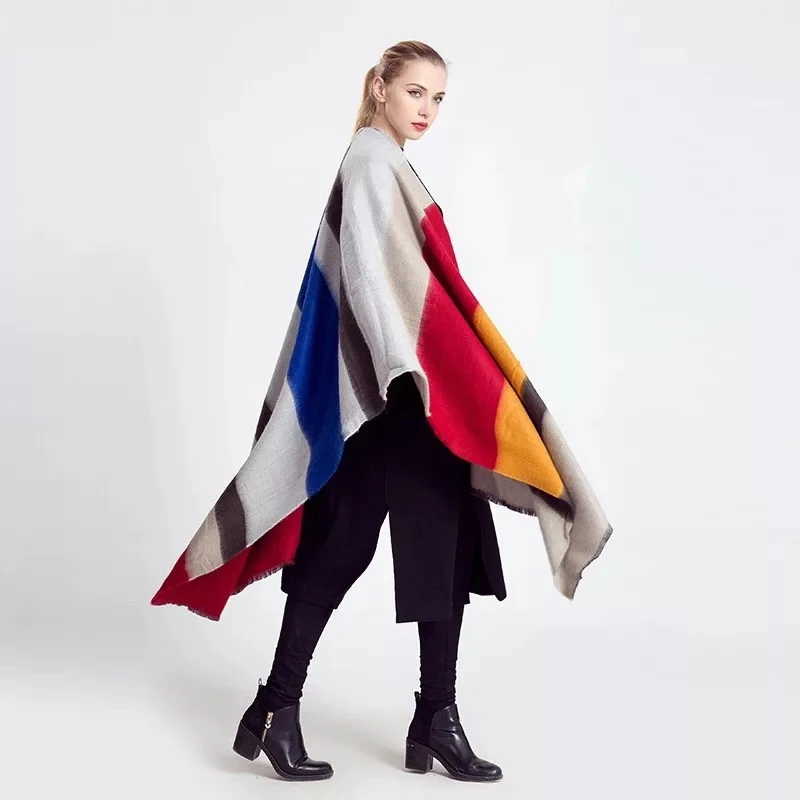 Новый осенне зимний кашемировый шарф в широкую полоску европейском и