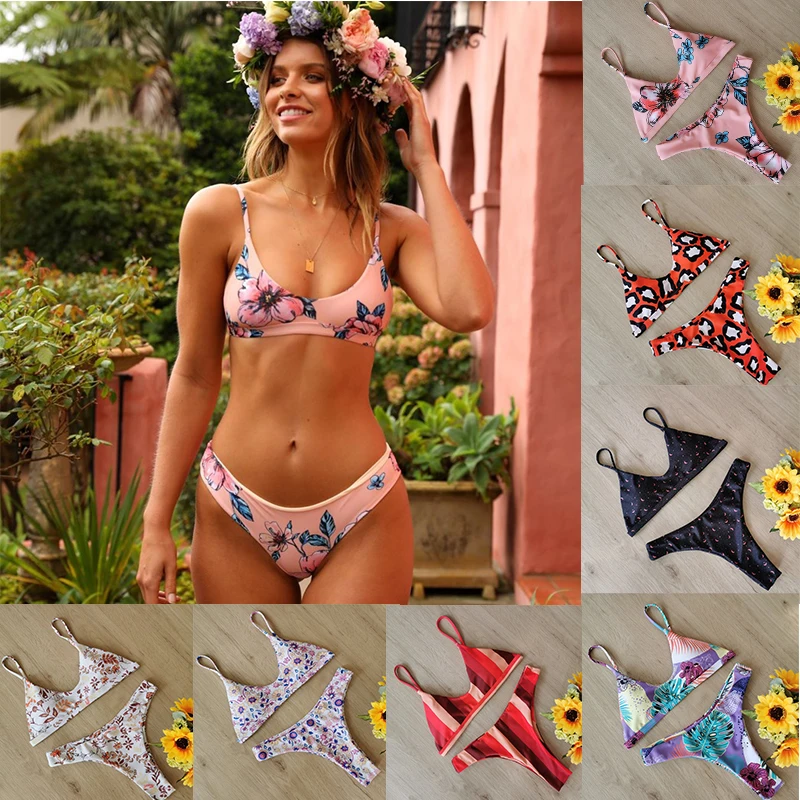 Сексуальный купальник с цветочным принтом и низкой талией 2020 бикини пуш ап