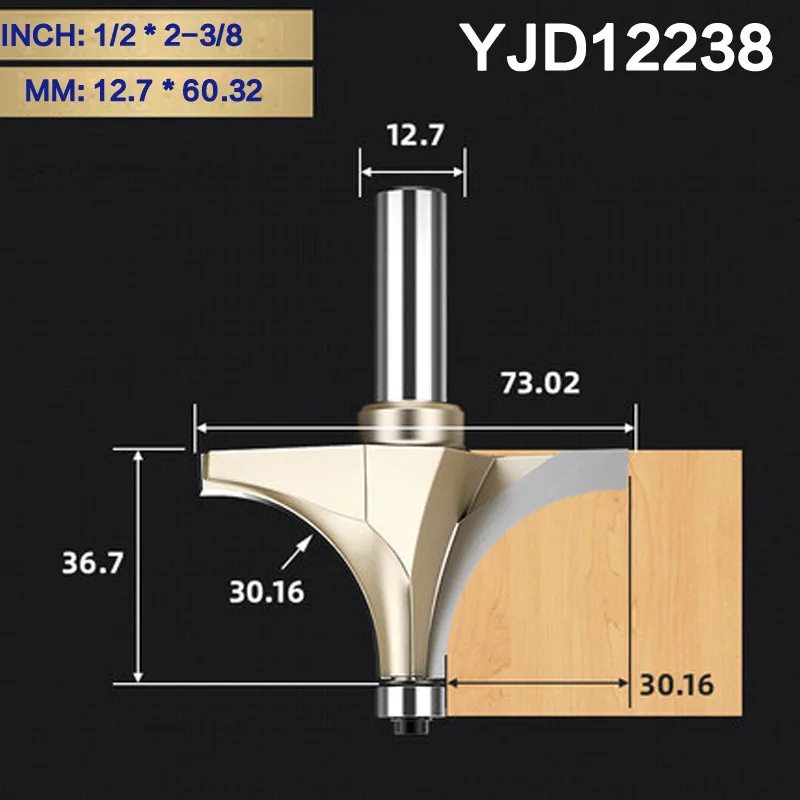 YJD12238 Tideway круглая фреза для отделки кромки бит 1/" хвостовик для деревообрабатывающего инструмента 2 Флейта концевая фреза с подшипником Фрезерный резак Угловой - Длина режущей кромки: YJD12238