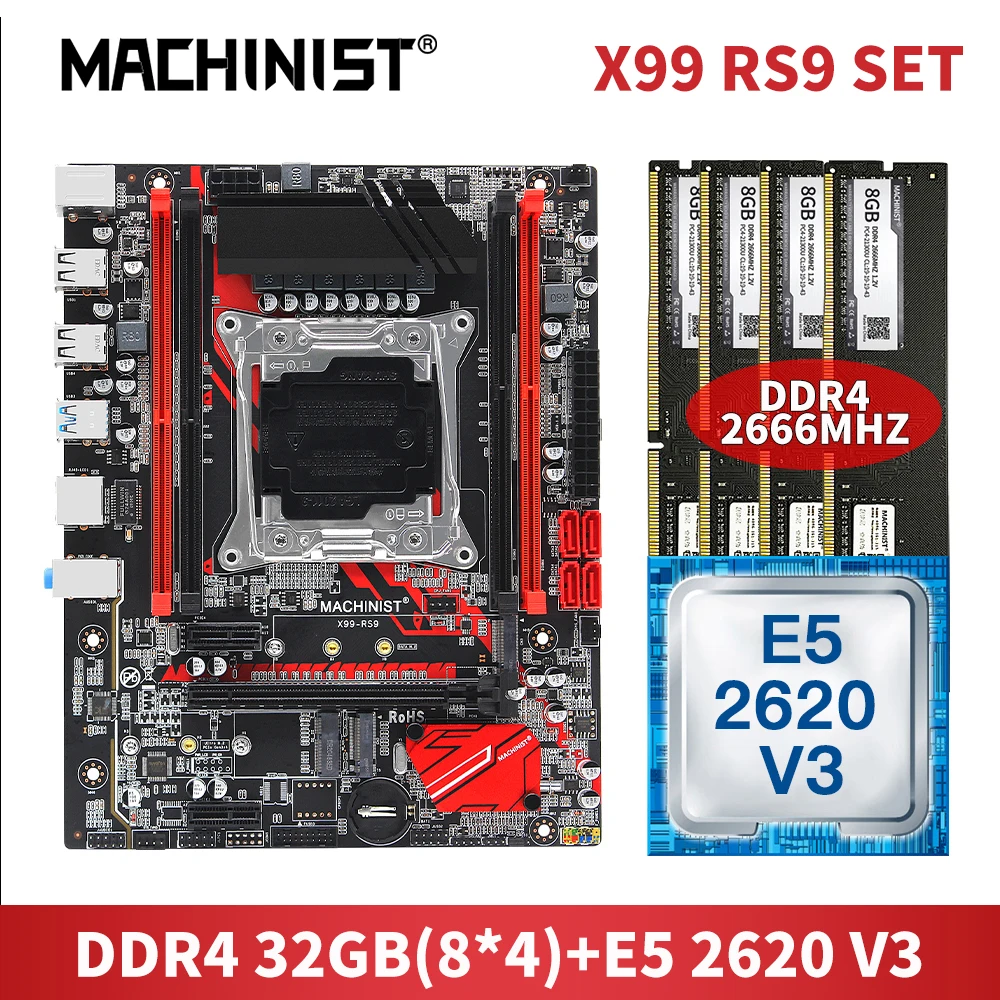 Online X99 Motherboard LGA 2011-3 Buchse Kit Set Mit Xeon E5 2620 V3 Prozessor DDR4 32GB 4*8g Desktop Speicher Mainboard X99-RS9